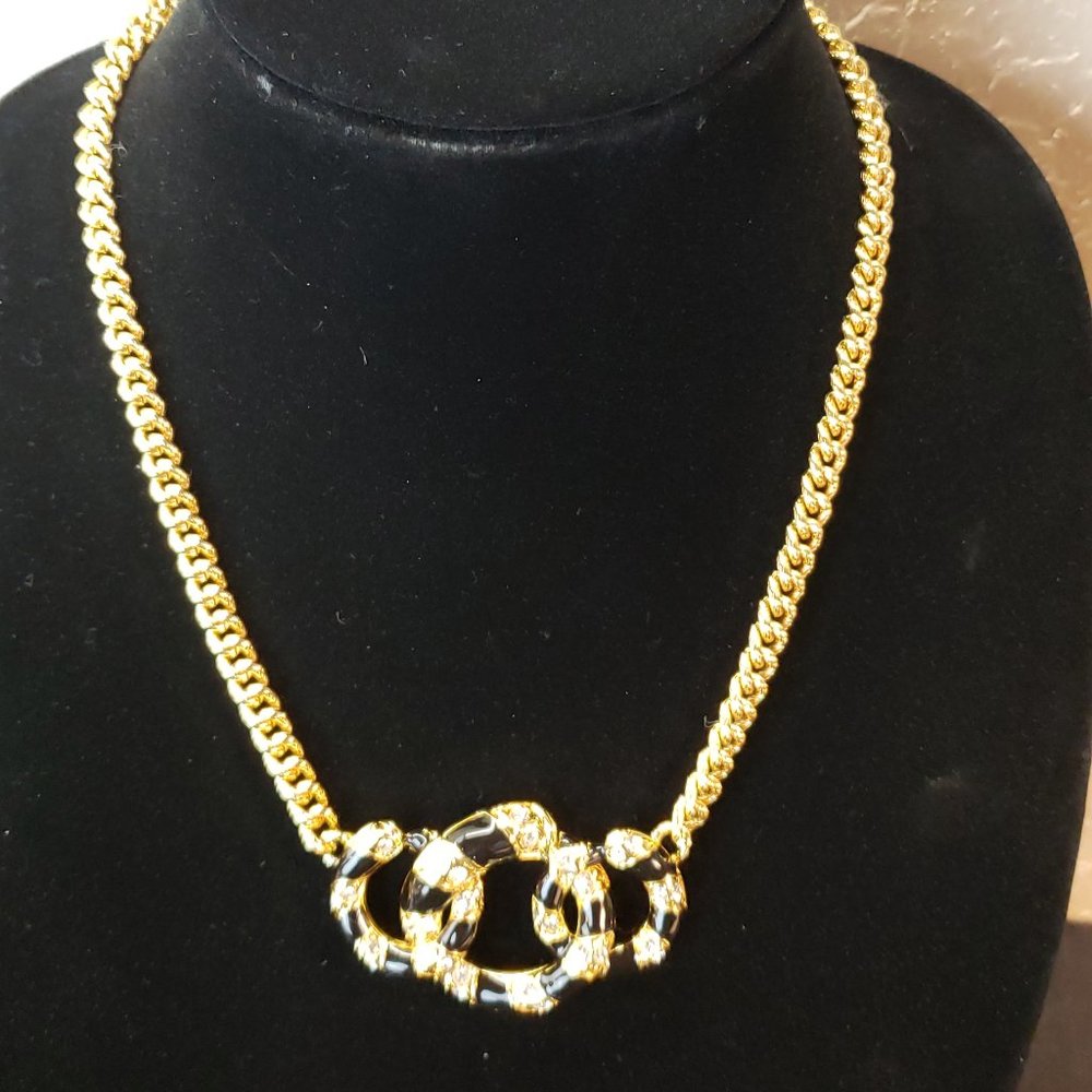 Vintage Jackie Collins Leopard Collection Gold and Black Rhinestones Necklace